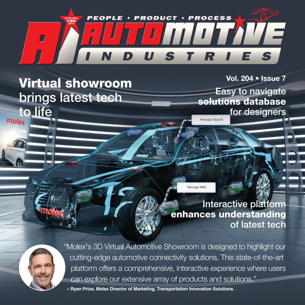 Molex 3D virtual automotive showroom highlights cutting-edge automotive connectivity solutions.