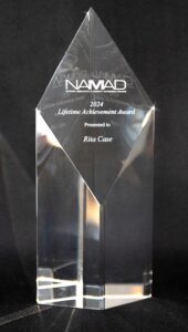 The trophy presented to Rita Case, recipient of the National Association of Minority Automobile Dealers (NAMAD) Lifetime Achievement Award. 