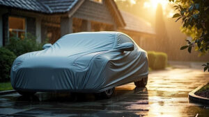 Sleek Car under Protective Cover