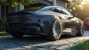  Sleek car with futuristic tire covers