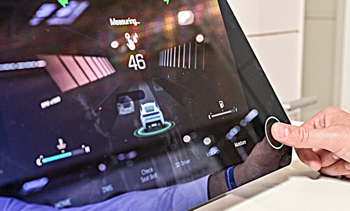 The "Invisible Biometric Sensing Display" demonstrates measuring biomarkers such as blood alcohol using NIR spectroscopy.