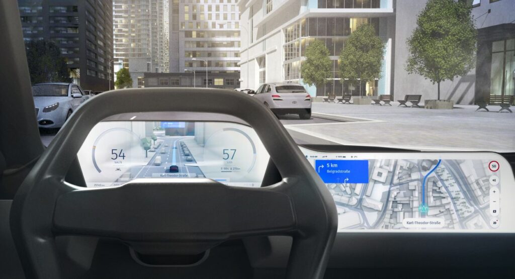 Drivers receive routing, battery state and ADAS information on a single screen.