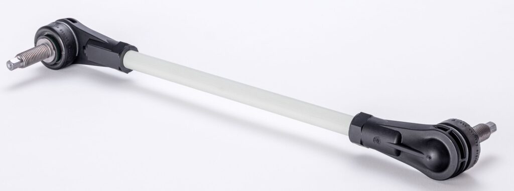 Project partner ZF Group processed the recycled material into a technically sophisticated chassis component (stabilizer link) for Mercedes-Benz. Photo: BASF, 2025.