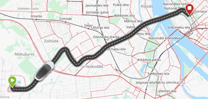 The Carguru route between the Riga international airport and train station.
