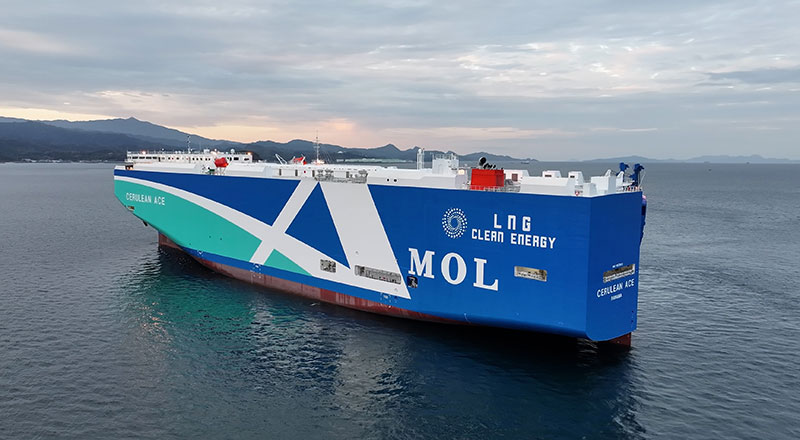 The MOL LNG-fueled car carrier Cerulean Ace.