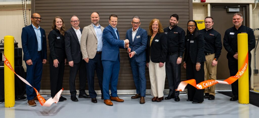 The ribbon cutting at the expanded Celanese Michigan Technology Center.