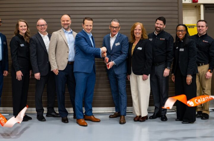The ribbon cutting at the expanded Celanese Michigan Technology Center.