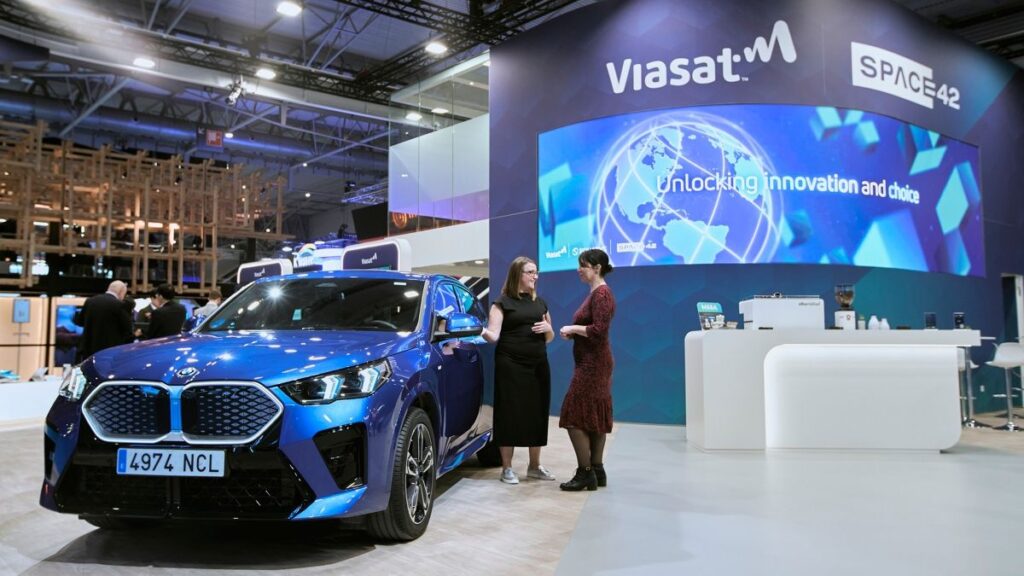 The Viasat stand at Mobile World Congress 2026.