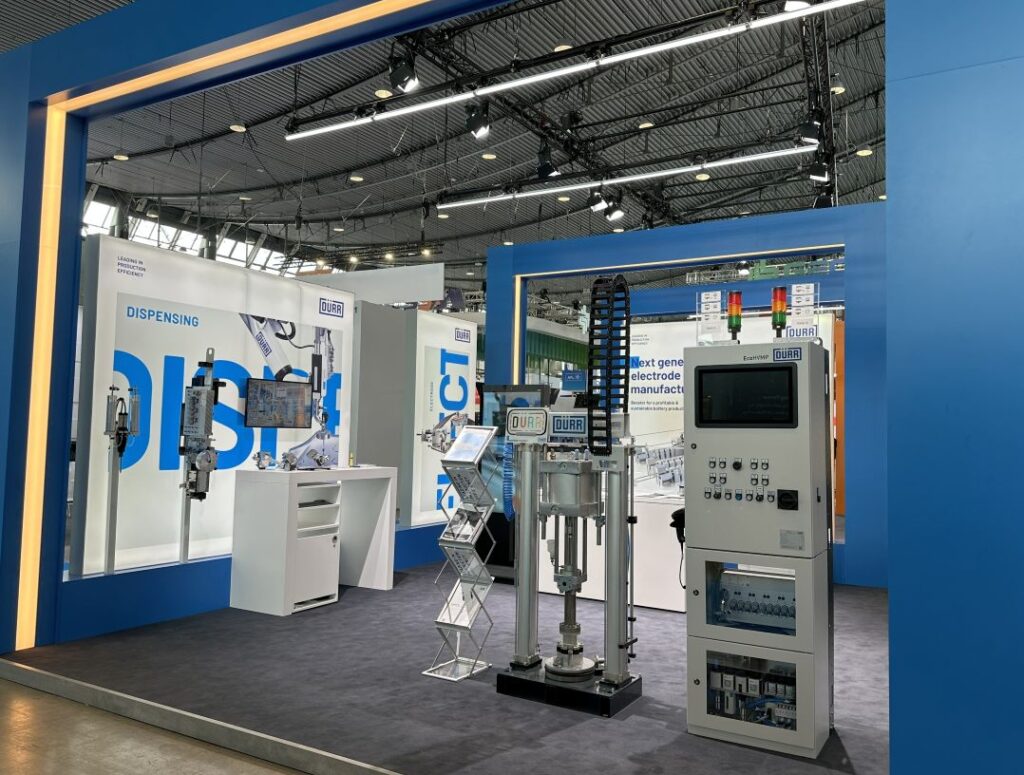 Dispensing equipment on display at the Battery Show 2026 Dürr stand.